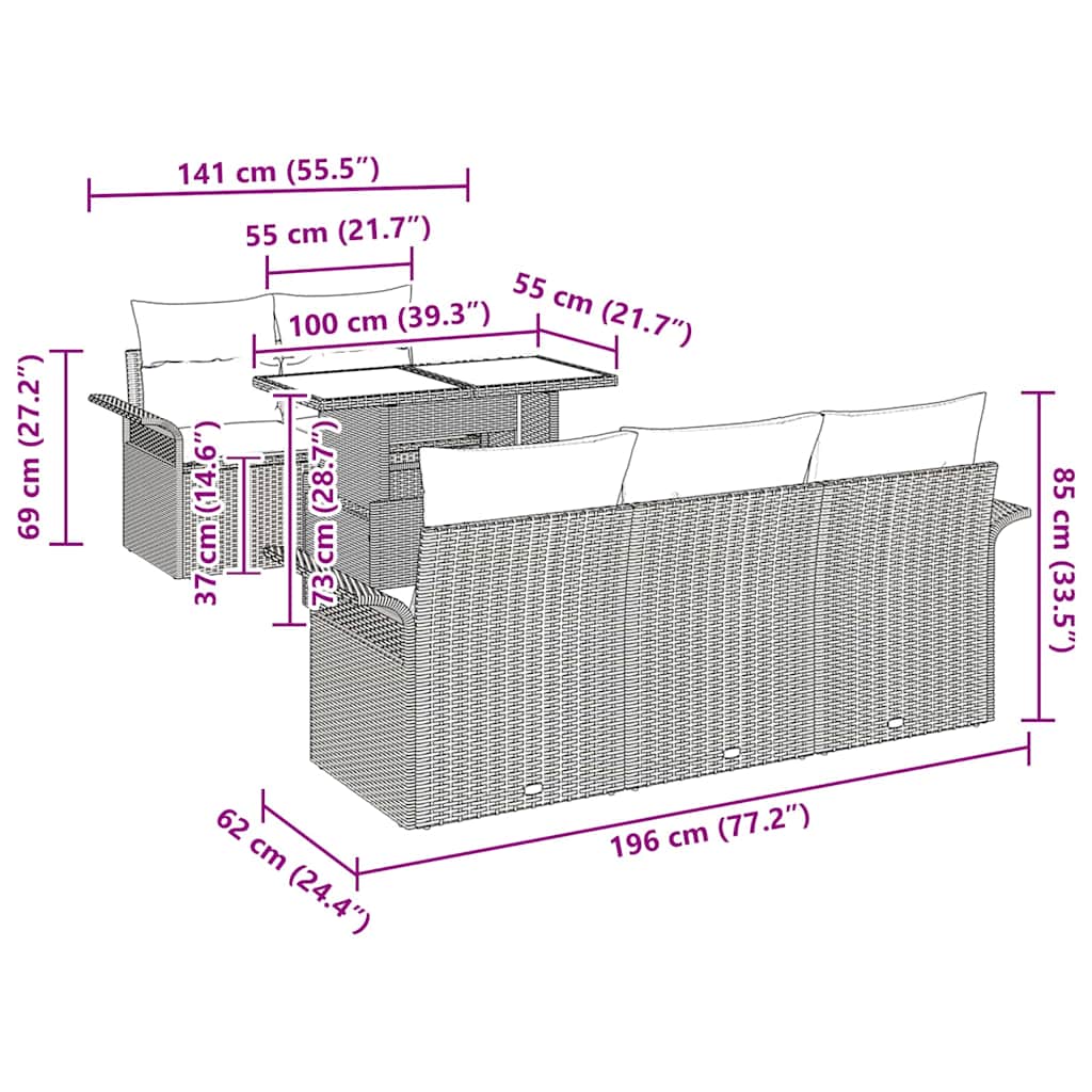 Tuin Sofa Set met kussen 6 pcs Lichtgrijs poly rattan is nu te koop bij PeponiXL, paradijselijk wonen!