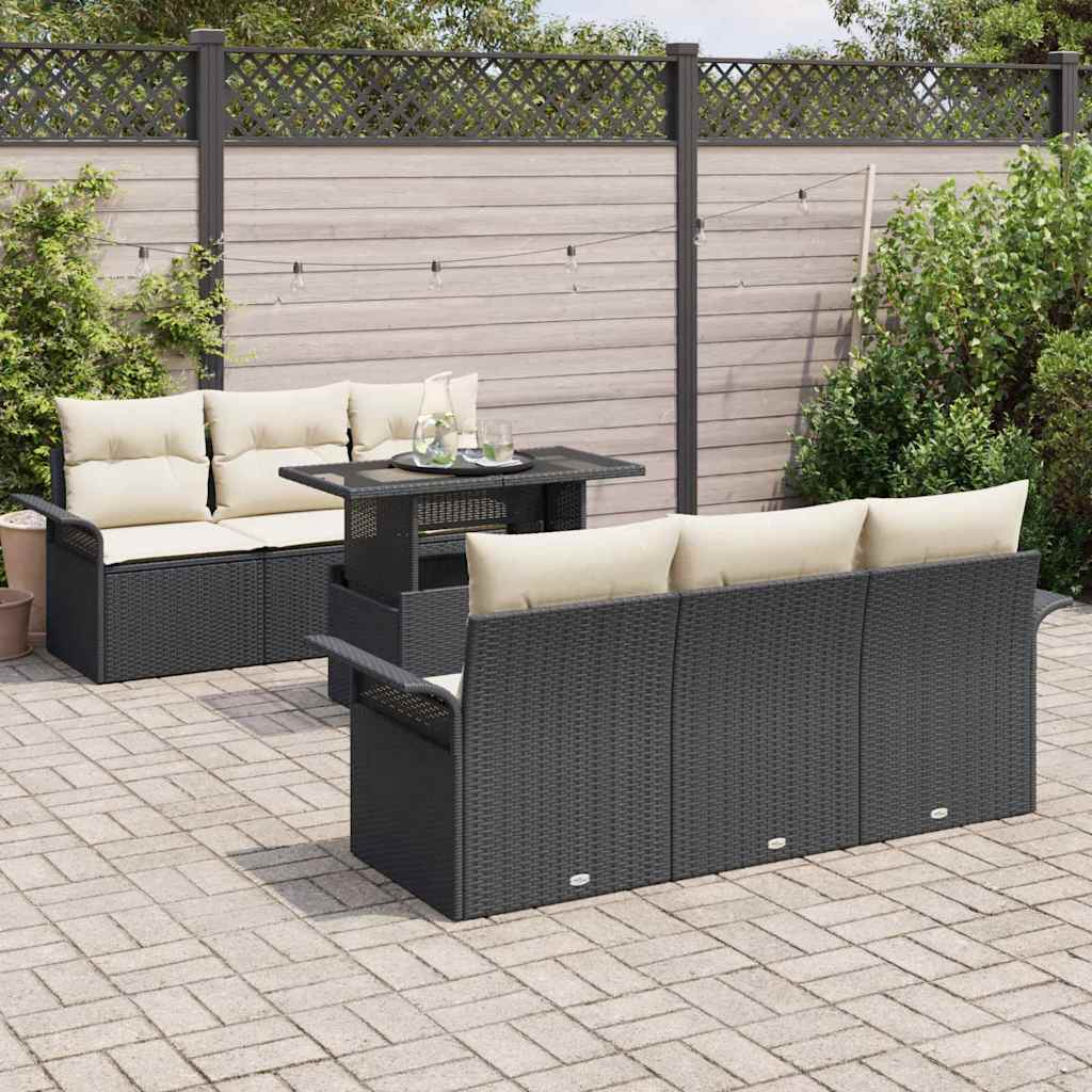 Tuin Sofa Set met kussen 7 pcs Zwart poly rattan is nu te koop bij PeponiXL, paradijselijk wonen!