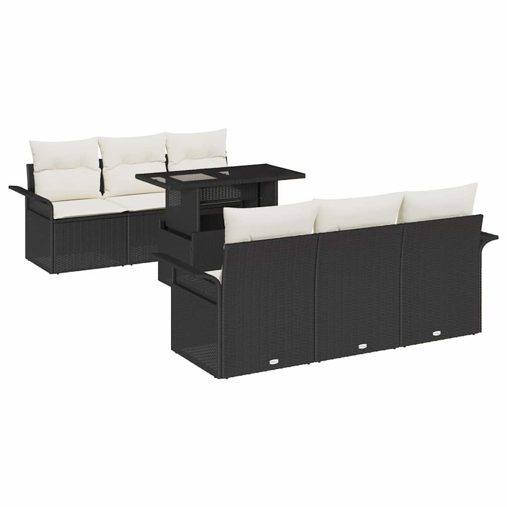 Tuin Sofa Set met kussen 7 pcs Zwart poly rattan is nu te koop bij PeponiXL, paradijselijk wonen!