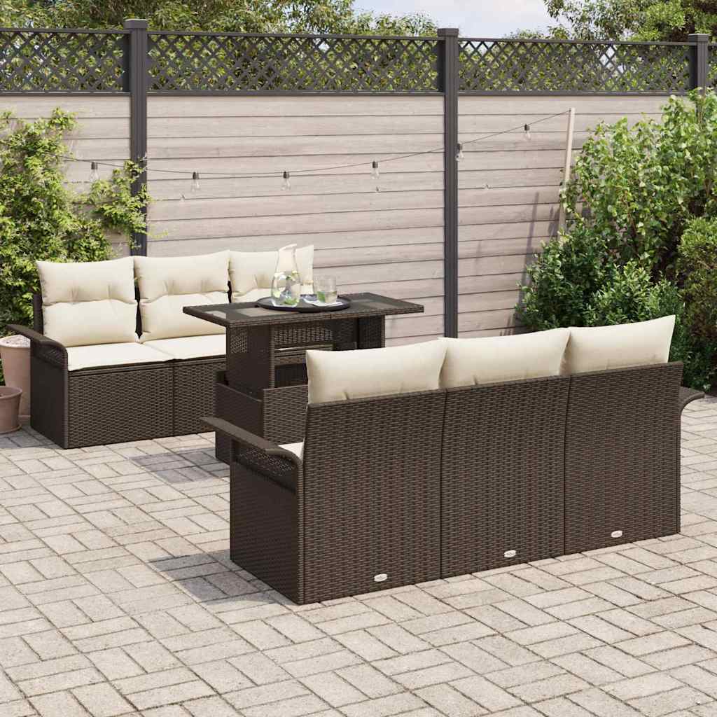 Tuin Sofa Set met kussen 7 pcs Bruin poly rattan is nu te koop bij PeponiXL, paradijselijk wonen!