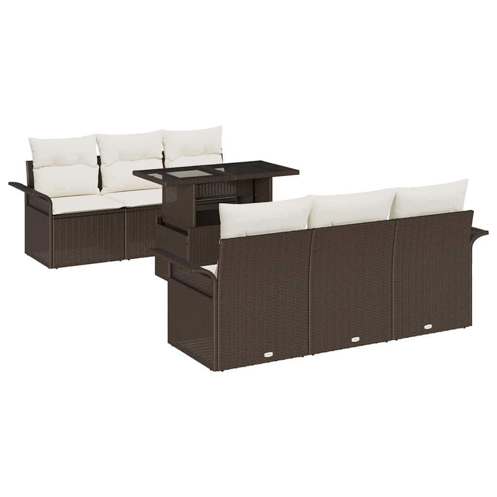 Tuin Sofa Set met kussen 7 pcs Bruin poly rattan is nu te koop bij PeponiXL, paradijselijk wonen!