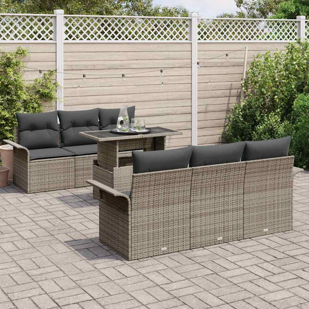 Tuin Sofa Set met kussen 7 pcs Grijs poly rattan is nu te koop bij PeponiXL, paradijselijk wonen!