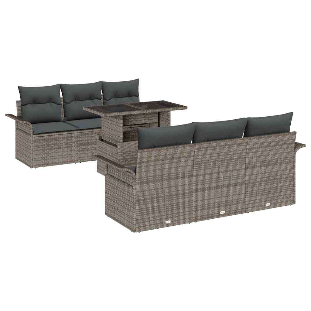 Tuin Sofa Set met kussen 7 pcs Grijs poly rattan is nu te koop bij PeponiXL, paradijselijk wonen!