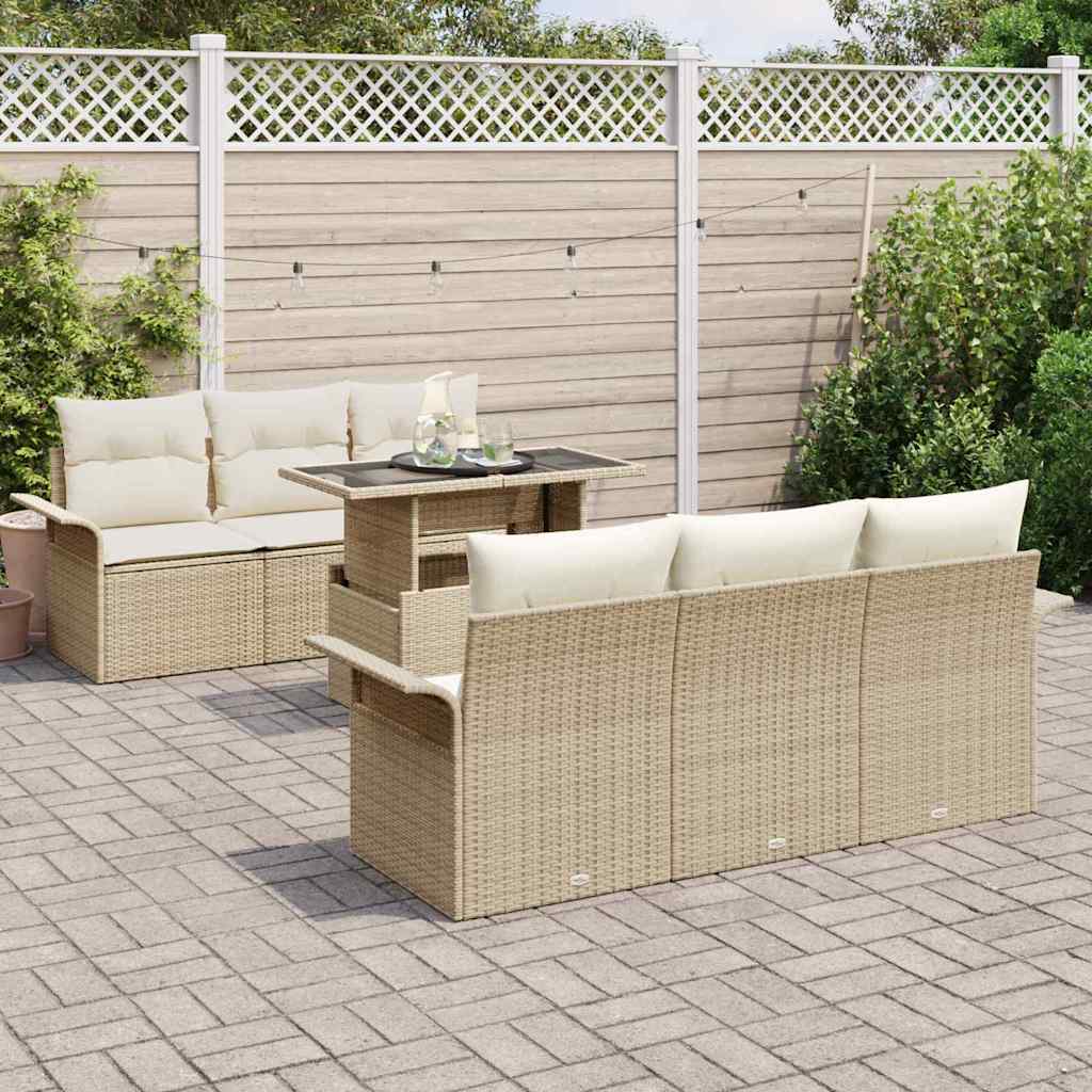 Tuin Sofa Set met kussen 7 pcs Beige poly rattan