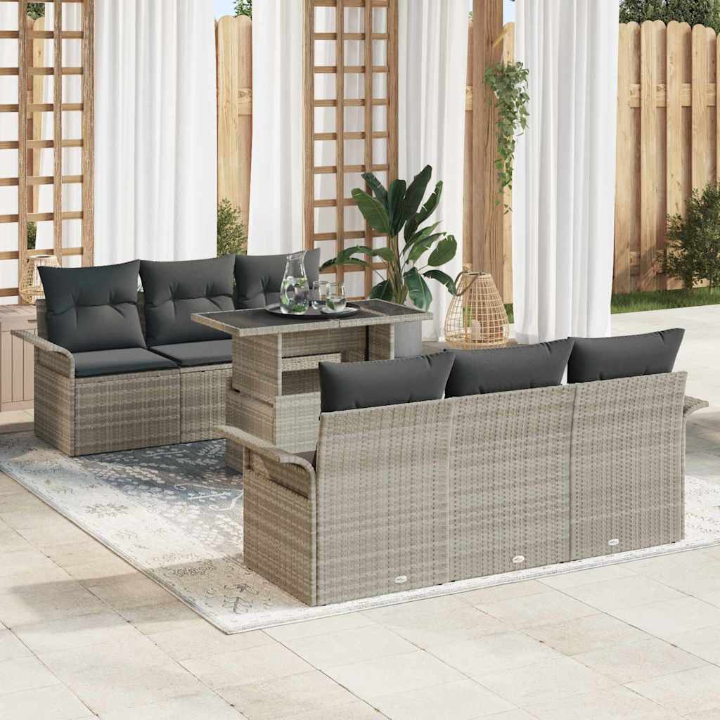 Tuin Sofa Set met kussen 7 pcs Lichtgrijs poly rattan is nu te koop bij PeponiXL, paradijselijk wonen!