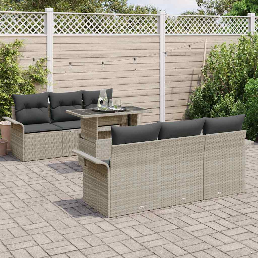 Tuin Sofa Set met kussen 7 pcs Lichtgrijs poly rattan is nu te koop bij PeponiXL, paradijselijk wonen!
