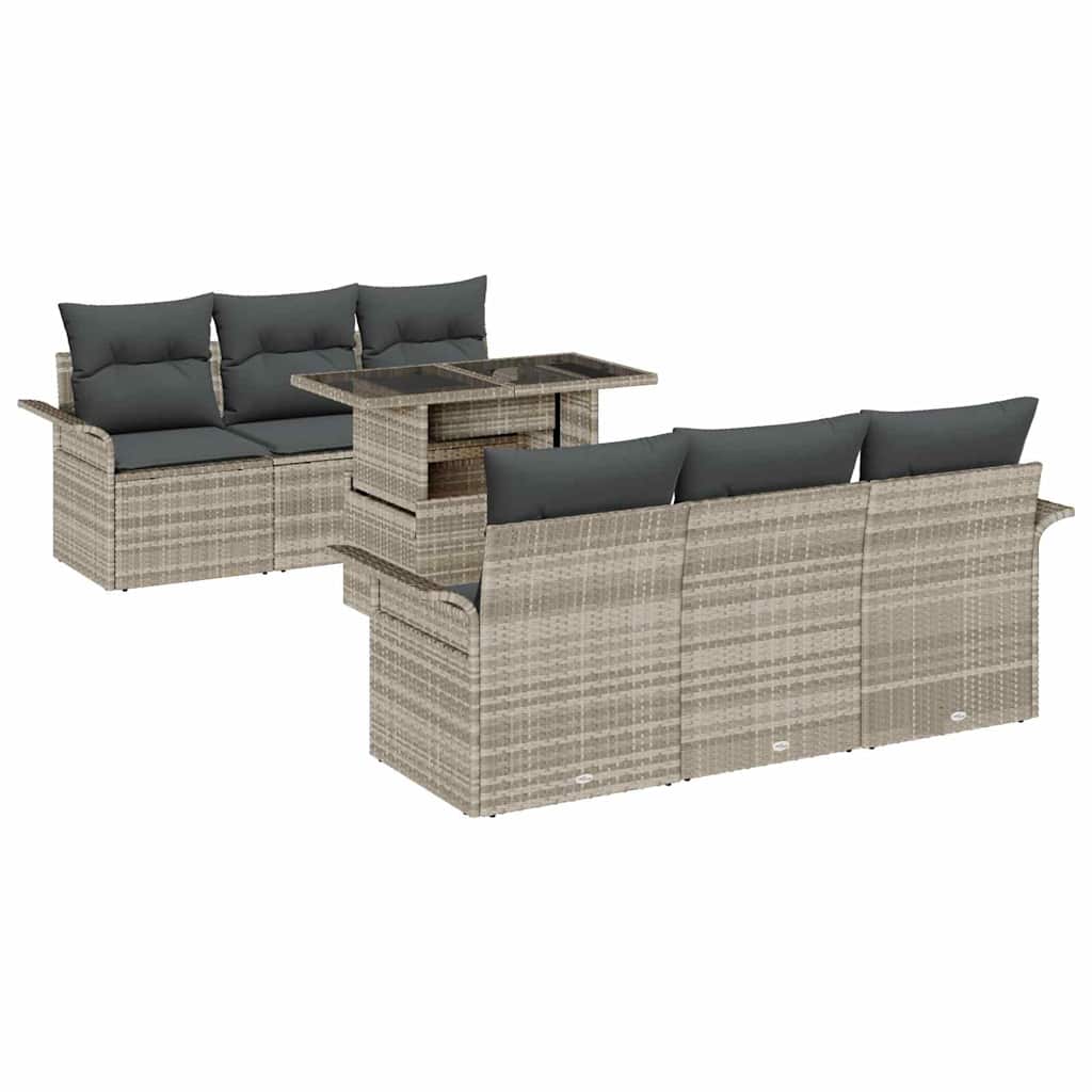 Tuin Sofa Set met kussen 7 pcs Lichtgrijs poly rattan is nu te koop bij PeponiXL, paradijselijk wonen!