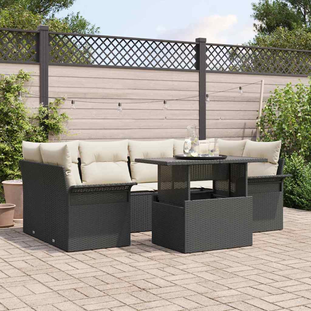 Tuin Sofa Set met kussen 7 pcs Zwart Poly riet is nu te koop bij PeponiXL, paradijselijk wonen!