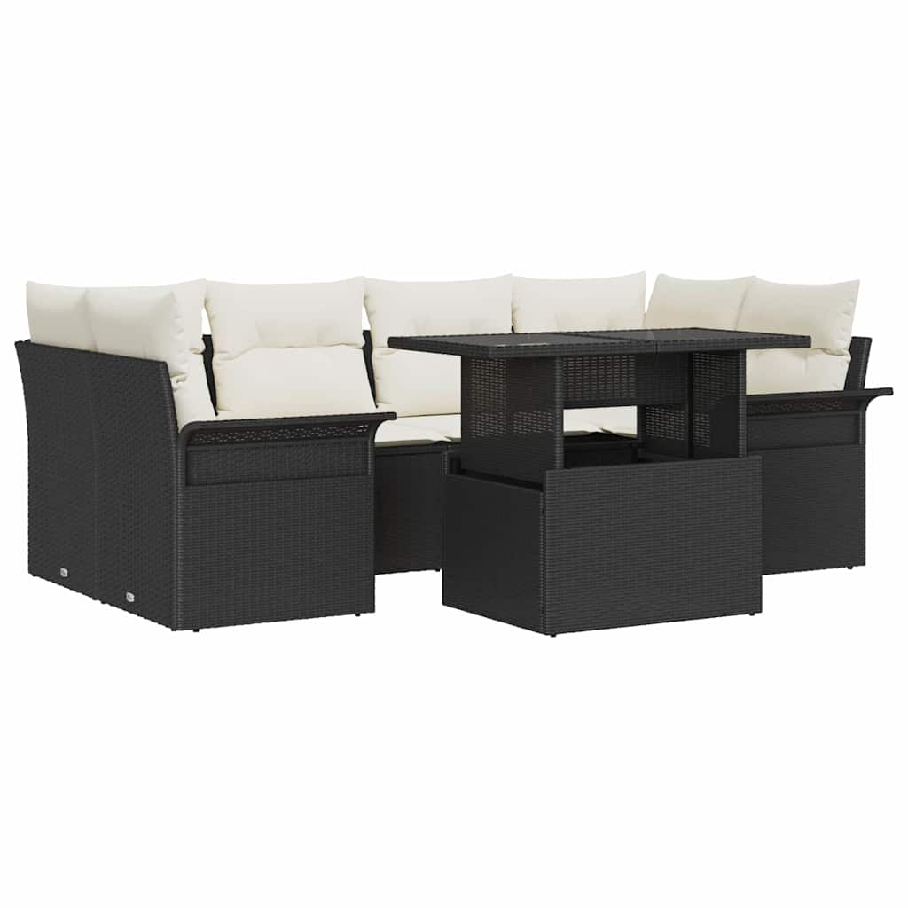 Tuin Sofa Set met kussen 7 pcs Zwart Poly riet is nu te koop bij PeponiXL, paradijselijk wonen!