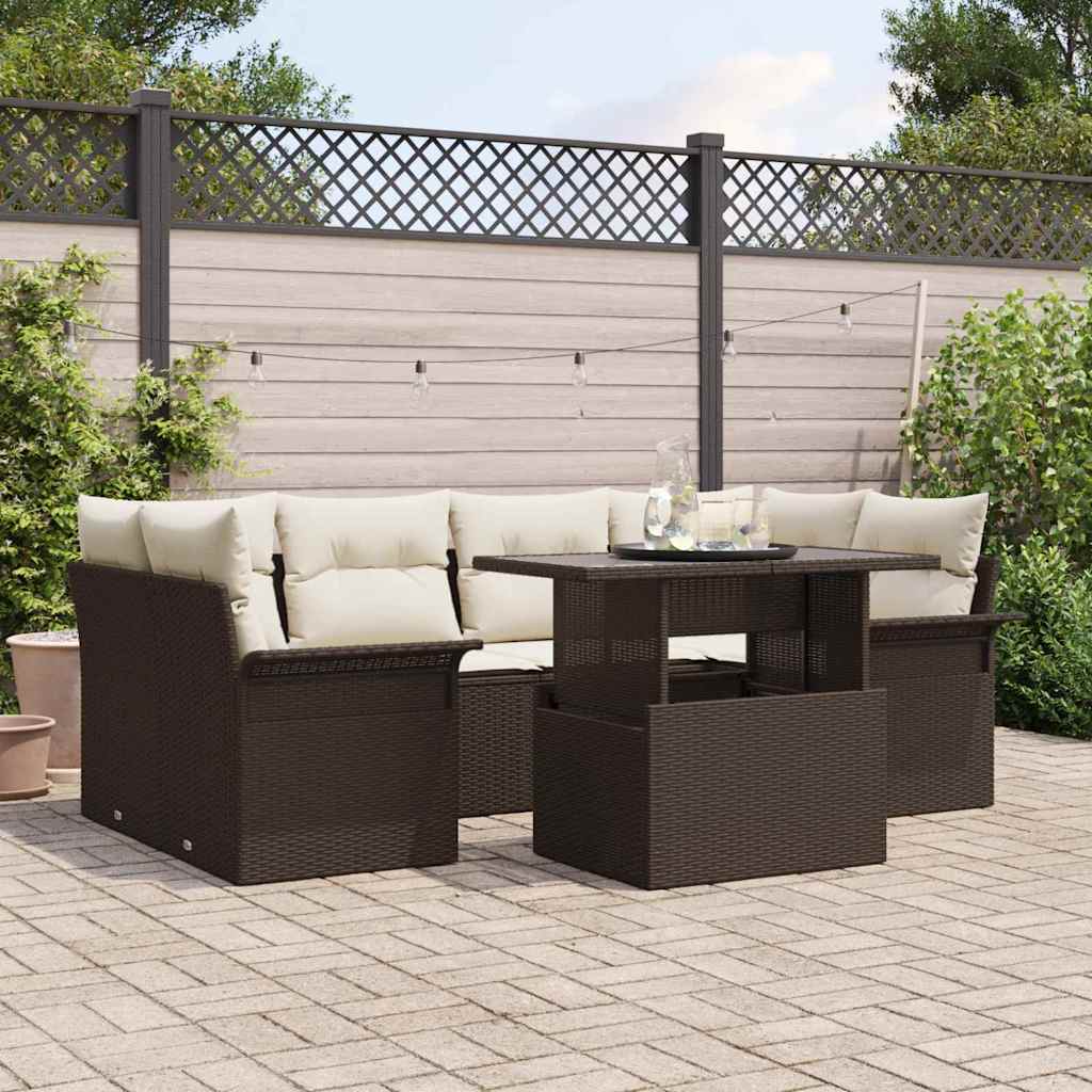 Tuin Sofa Set met kussen 7 pcs Bruin poly rattan is nu te koop bij PeponiXL, paradijselijk wonen!