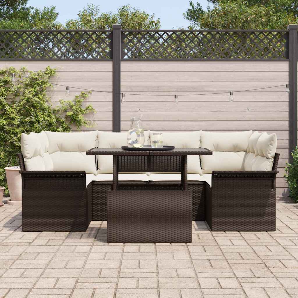 Tuin Sofa Set met kussen 7 pcs Bruin poly rattan is nu te koop bij PeponiXL, paradijselijk wonen!