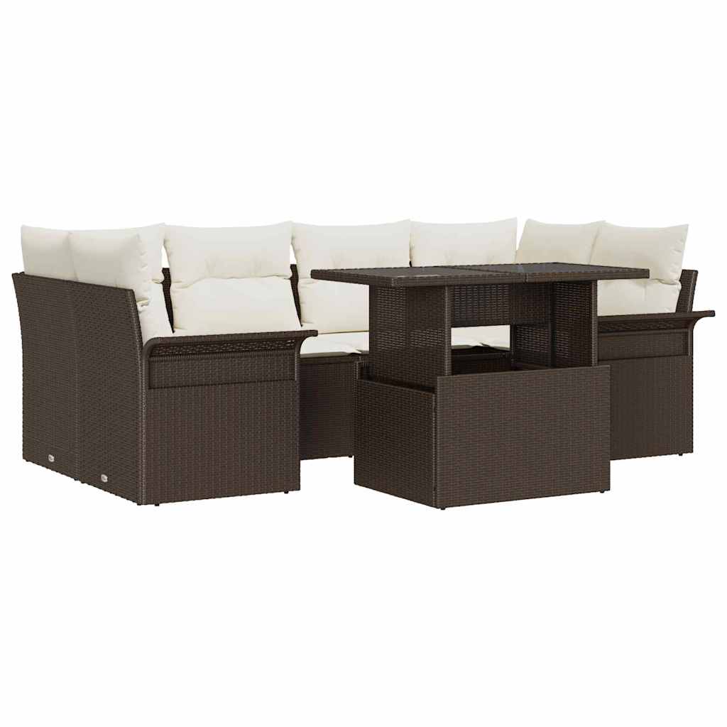 Tuin Sofa Set met kussen 7 pcs Bruin poly rattan is nu te koop bij PeponiXL, paradijselijk wonen!