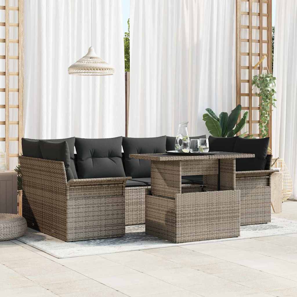 Tuin Sofa Set met kussen 7 pcs Grijs Poly riet is nu te koop bij PeponiXL, paradijselijk wonen!