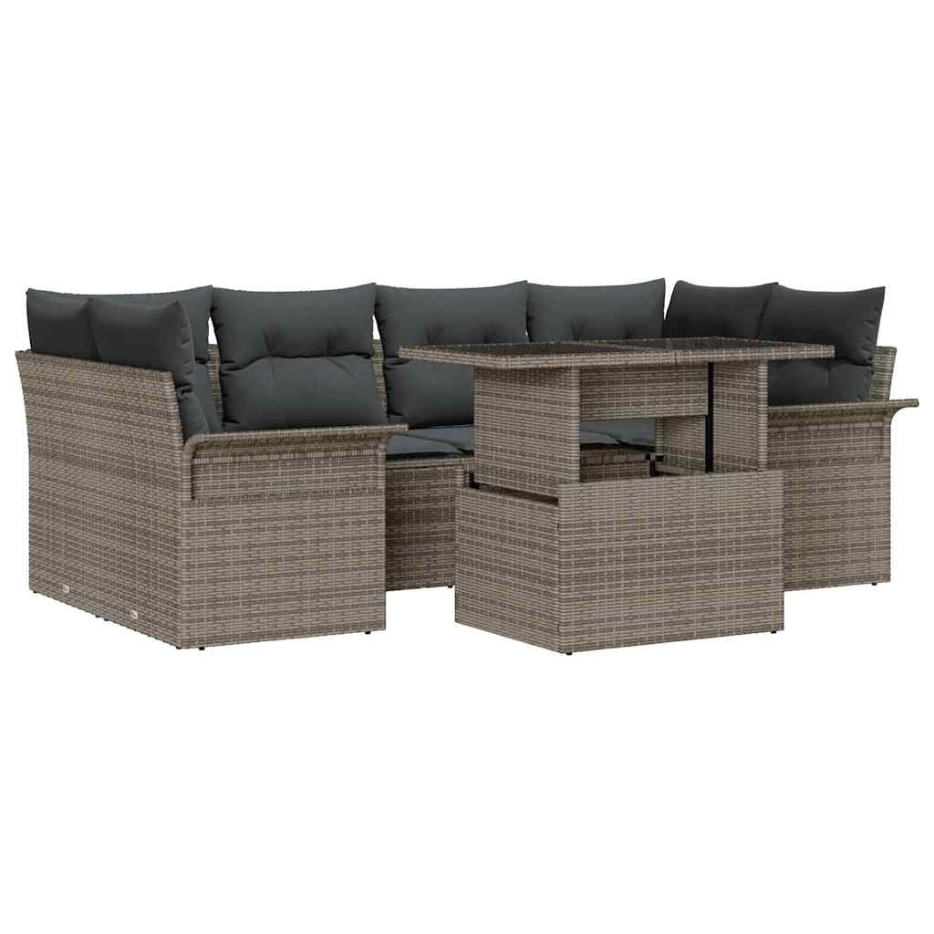 Tuin Sofa Set met kussen 7 pcs Grijs Poly riet is nu te koop bij PeponiXL, paradijselijk wonen!