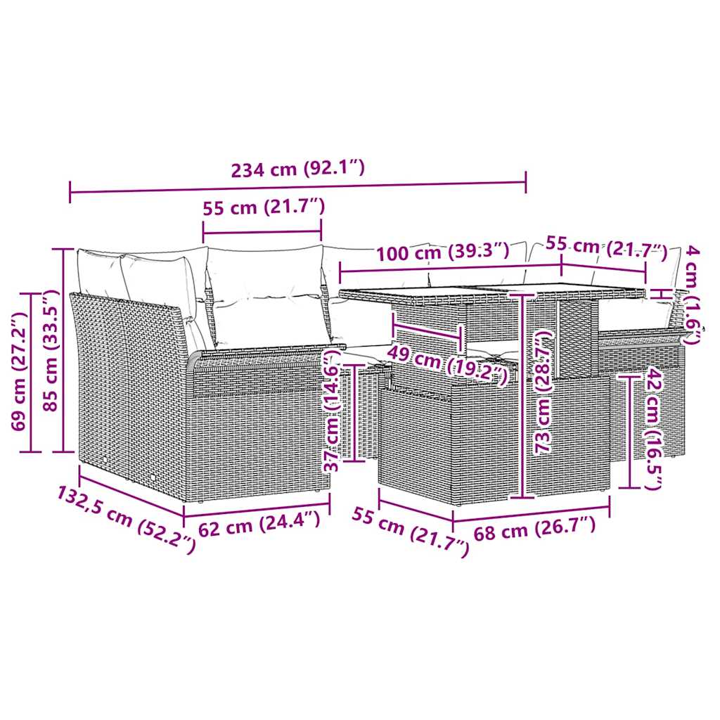 Tuin Sofa Set met kussen 7 pcs Grijs Poly riet is nu te koop bij PeponiXL, paradijselijk wonen!