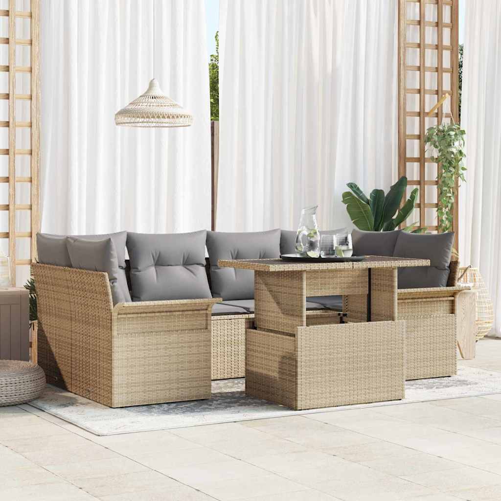 Tuin Sofa Set met kussen 7 pcs Beige Poly riet is nu te koop bij PeponiXL, paradijselijk wonen!