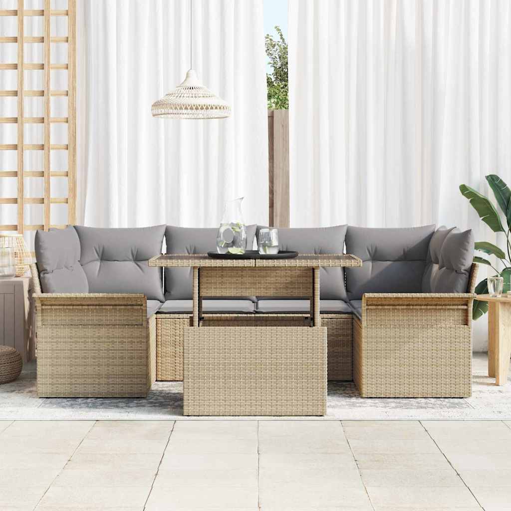 Tuin Sofa Set met kussen 7 pcs Beige Poly riet is nu te koop bij PeponiXL, paradijselijk wonen!