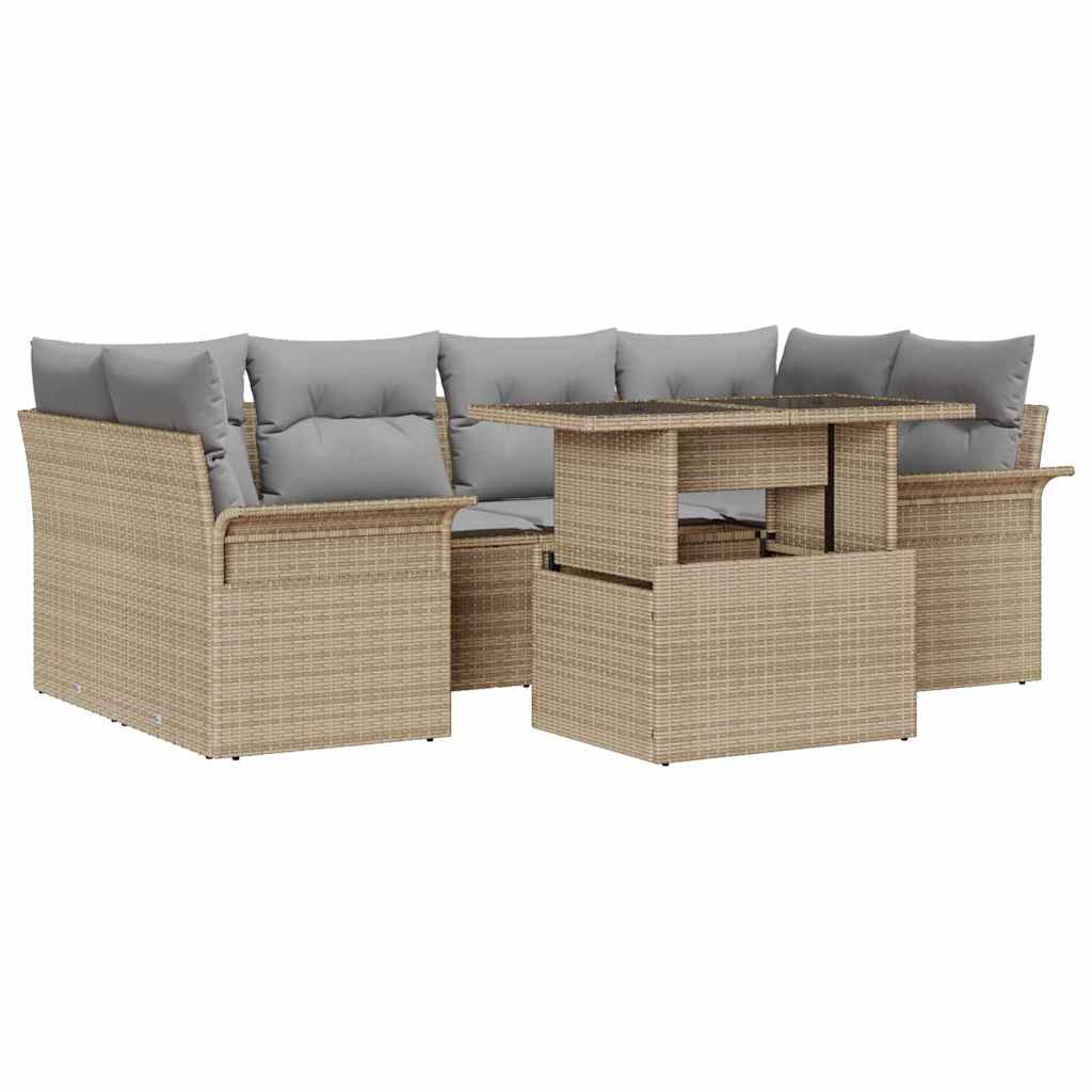 Tuin Sofa Set met kussen 7 pcs Beige Poly riet is nu te koop bij PeponiXL, paradijselijk wonen!