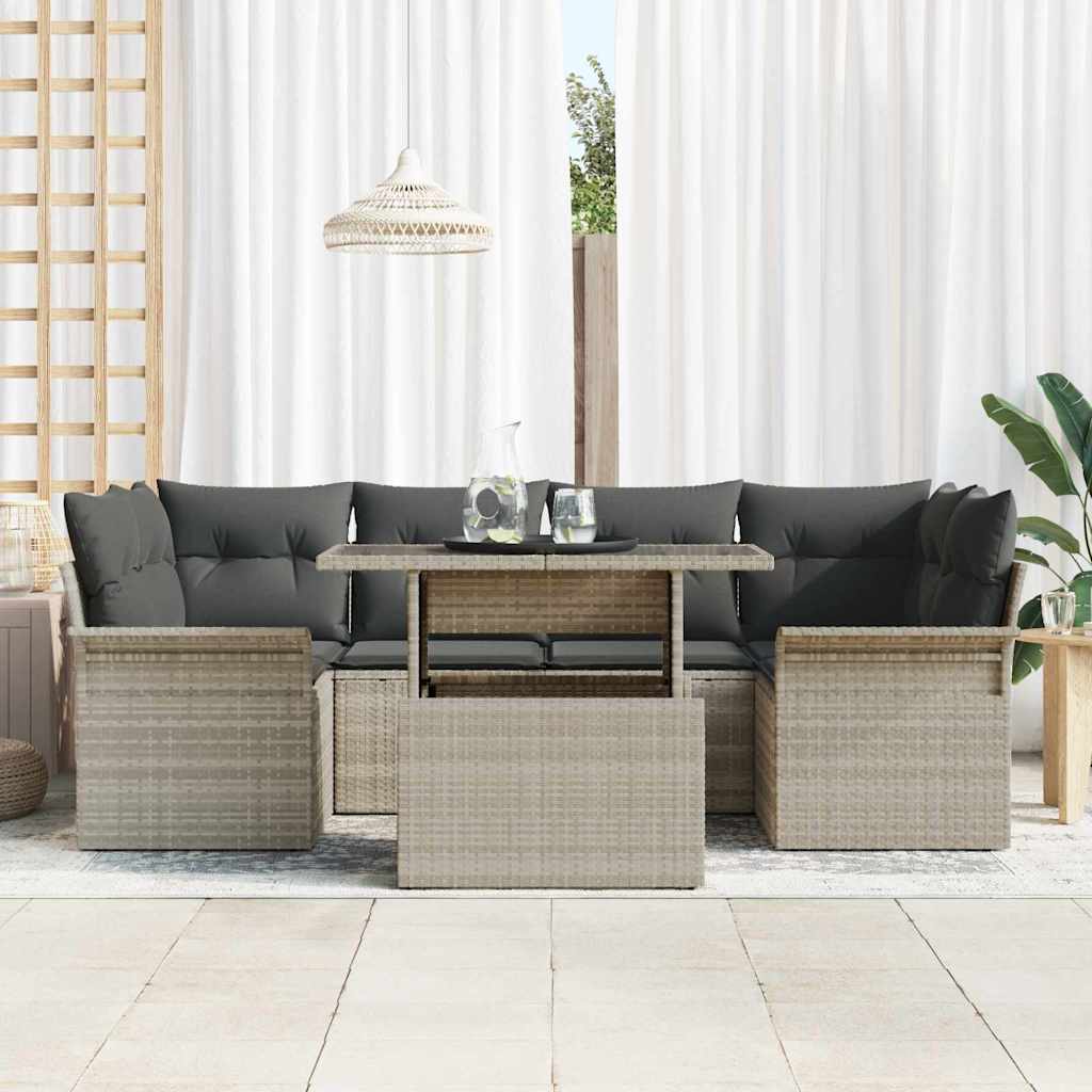 Tuin Sofa Set met kussen 7 pcs Lichtgrijs Poly riet is nu te koop bij PeponiXL, paradijselijk wonen!