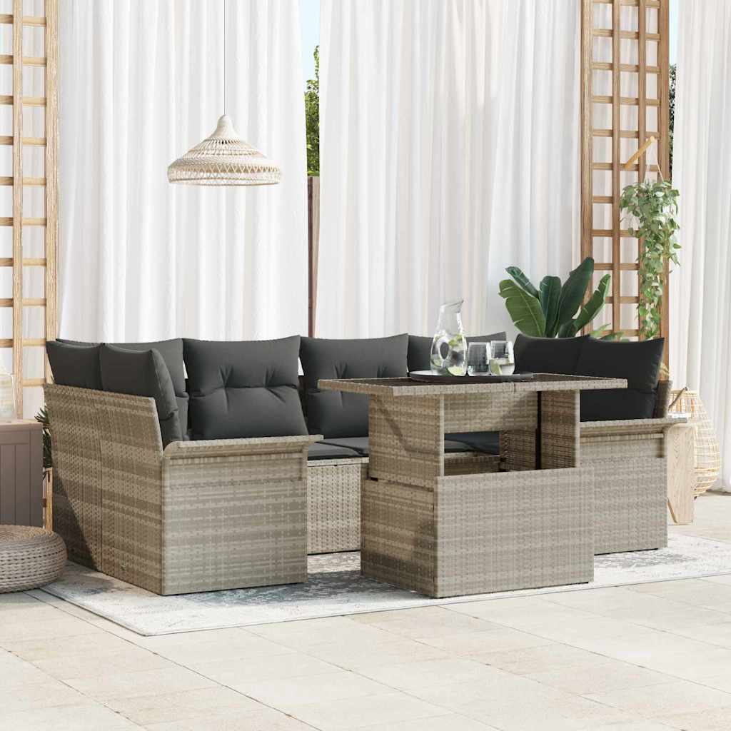 Tuin Sofa Set met kussen 7 pcs Lichtgrijs Poly riet is nu te koop bij PeponiXL, paradijselijk wonen!
