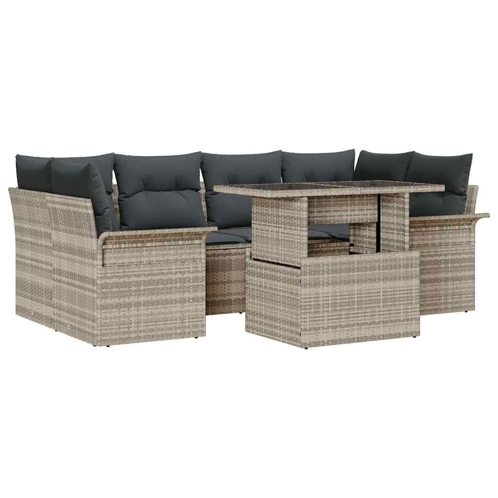 Tuin Sofa Set met kussen 7 pcs Lichtgrijs Poly riet is nu te koop bij PeponiXL, paradijselijk wonen!