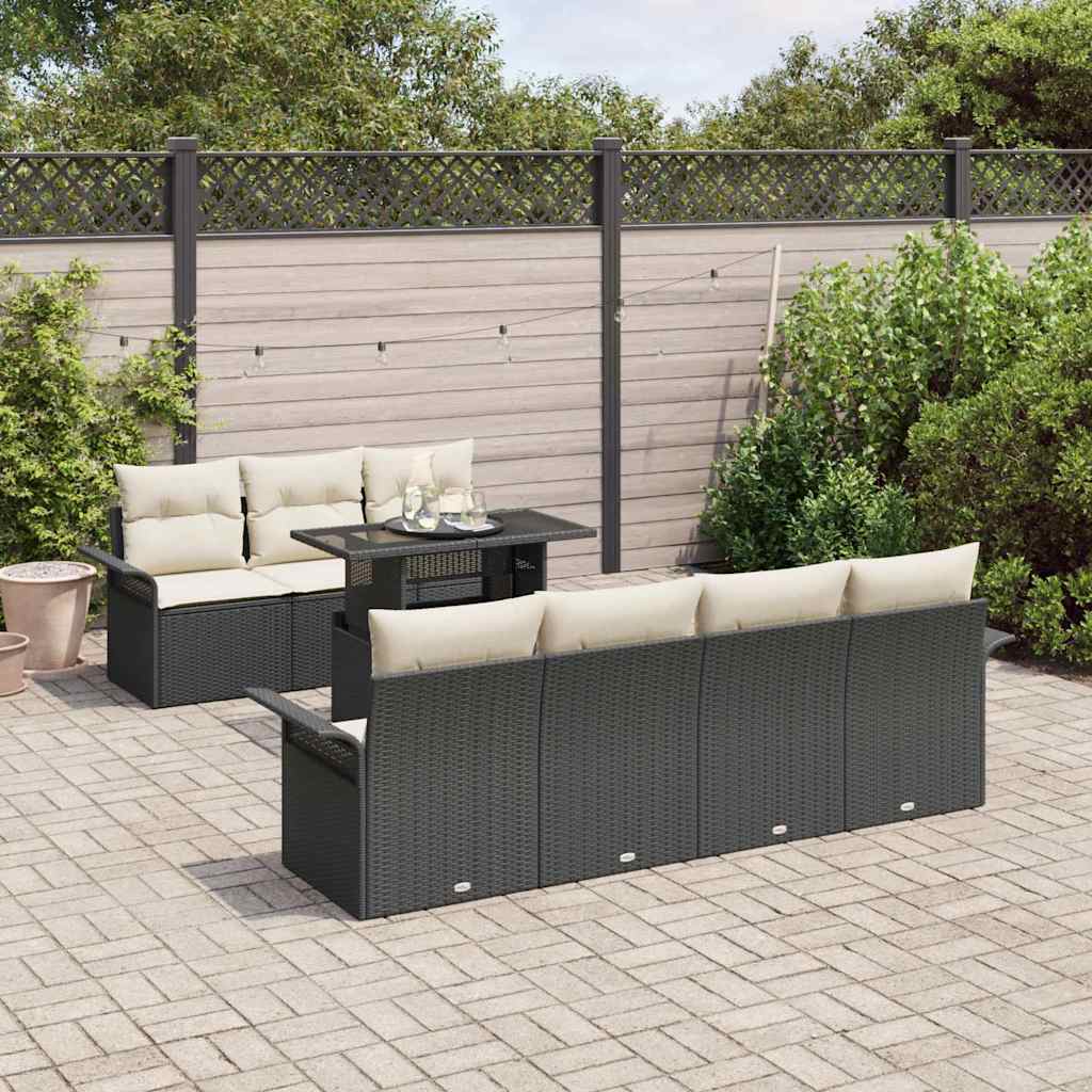 Tuin Sofa Set met kussen 8 pcs Zwart poly rattan is nu te koop bij PeponiXL, paradijselijk wonen!