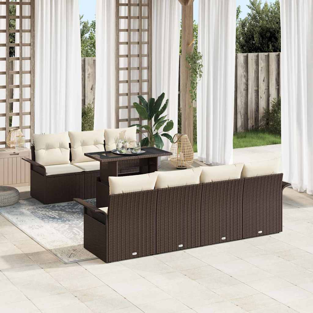 Tuin Sofa Set met kussen 8 pcs Bruin poly rattan is nu te koop bij PeponiXL, paradijselijk wonen!