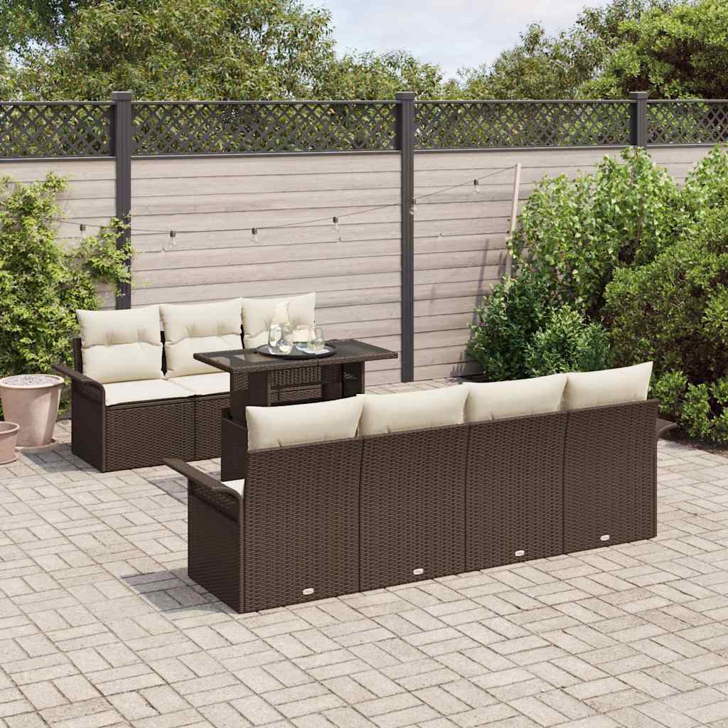 Tuin Sofa Set met kussen 8 pcs Bruin poly rattan is nu te koop bij PeponiXL, paradijselijk wonen!