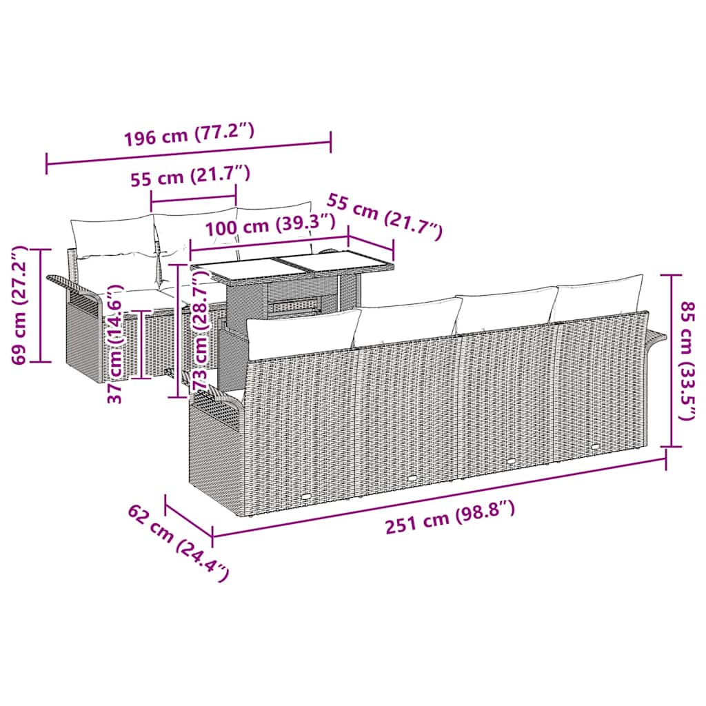 Tuin Sofa Set met kussen 8 pcs Bruin poly rattan is nu te koop bij PeponiXL, paradijselijk wonen!