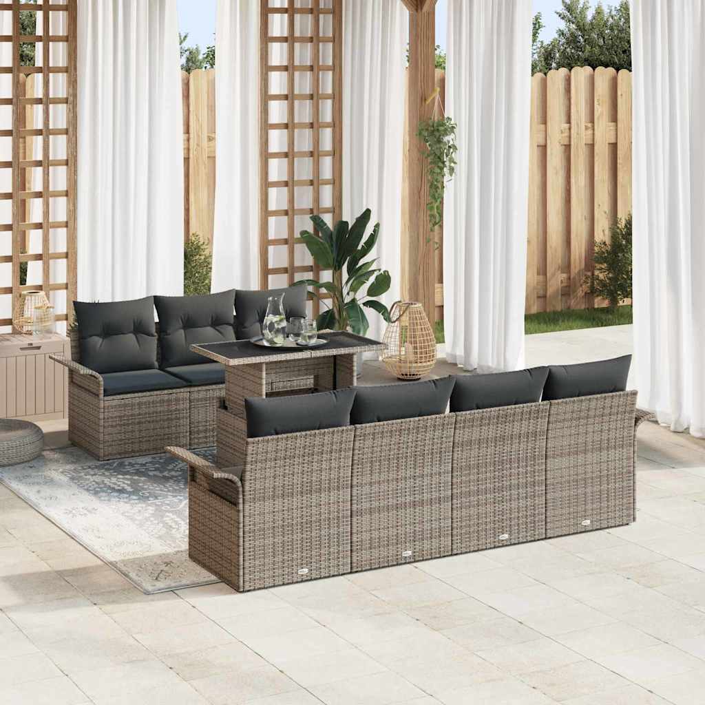 Tuin Sofa Set met kussen 8 pcs Grijs poly rattan is nu te koop bij PeponiXL, paradijselijk wonen!