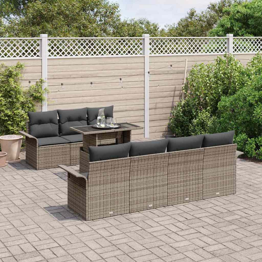 Tuin Sofa Set met kussen 8 pcs Grijs poly rattan is nu te koop bij PeponiXL, paradijselijk wonen!