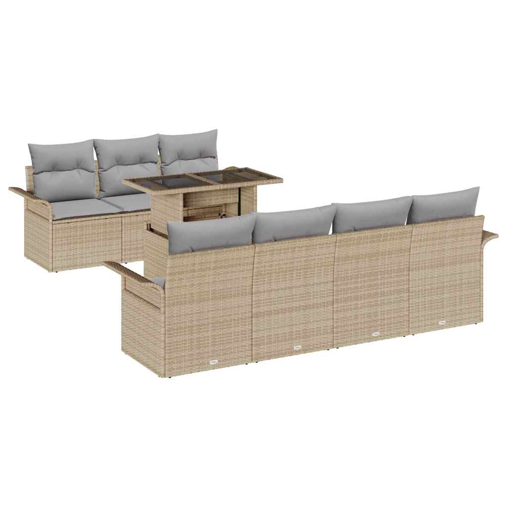 Tuin Sofa Set met kussen 8 pcs Beige poly rattan is nu te koop bij PeponiXL, paradijselijk wonen!