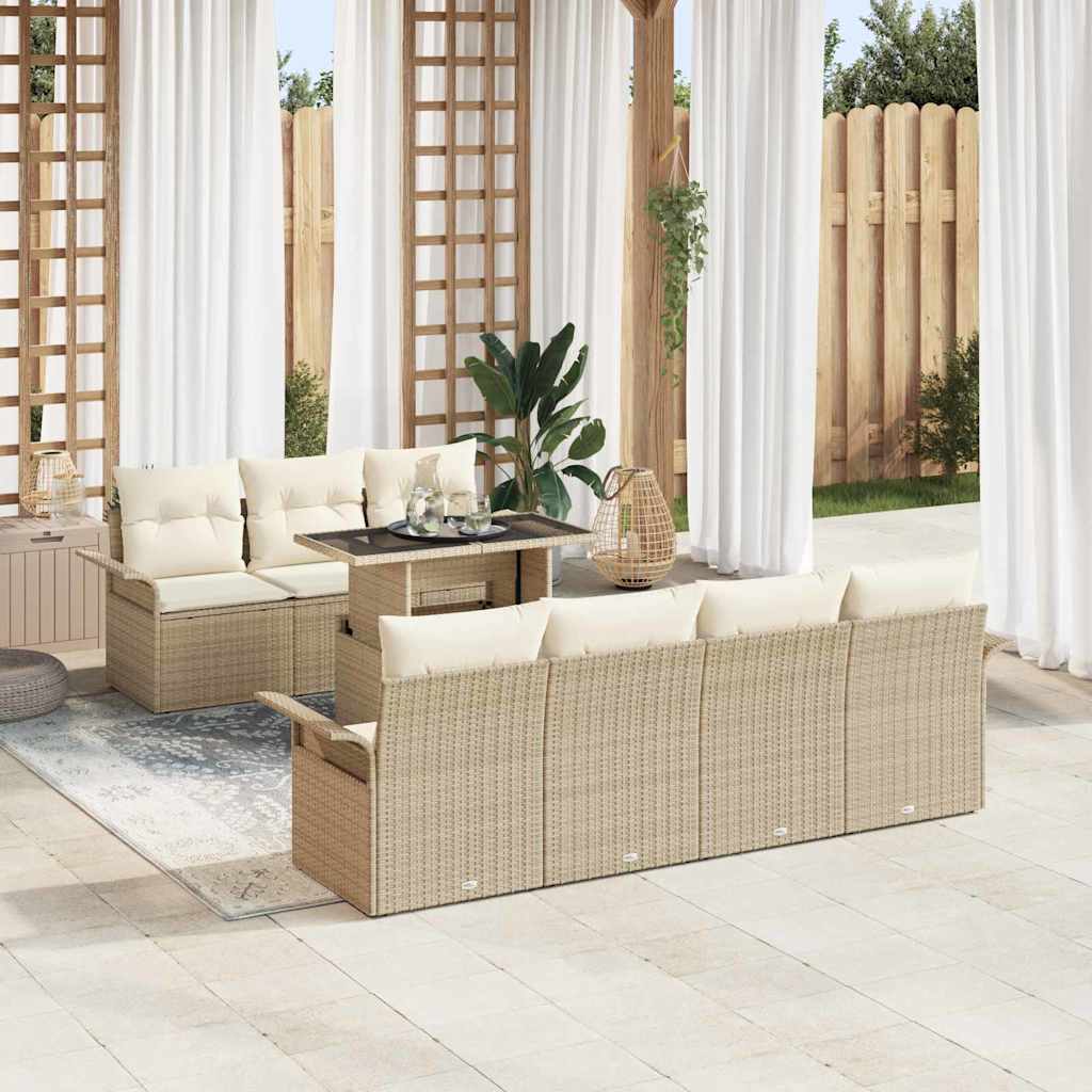 Tuin Sofa Set met kussen 8 pcs Beige poly rattan