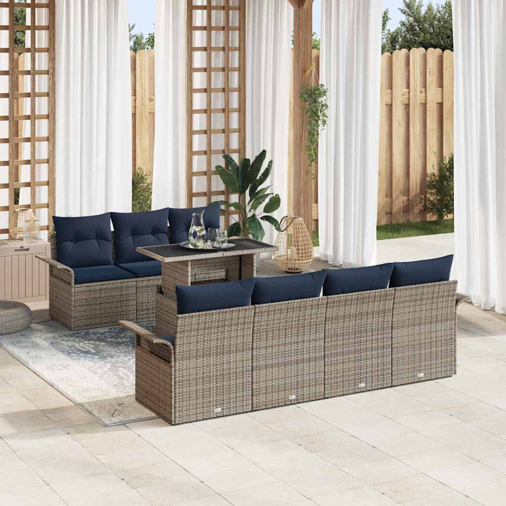 Tuin Sofa Set met kussen 8 pcs Grijs poly rattan is nu te koop bij PeponiXL, paradijselijk wonen!