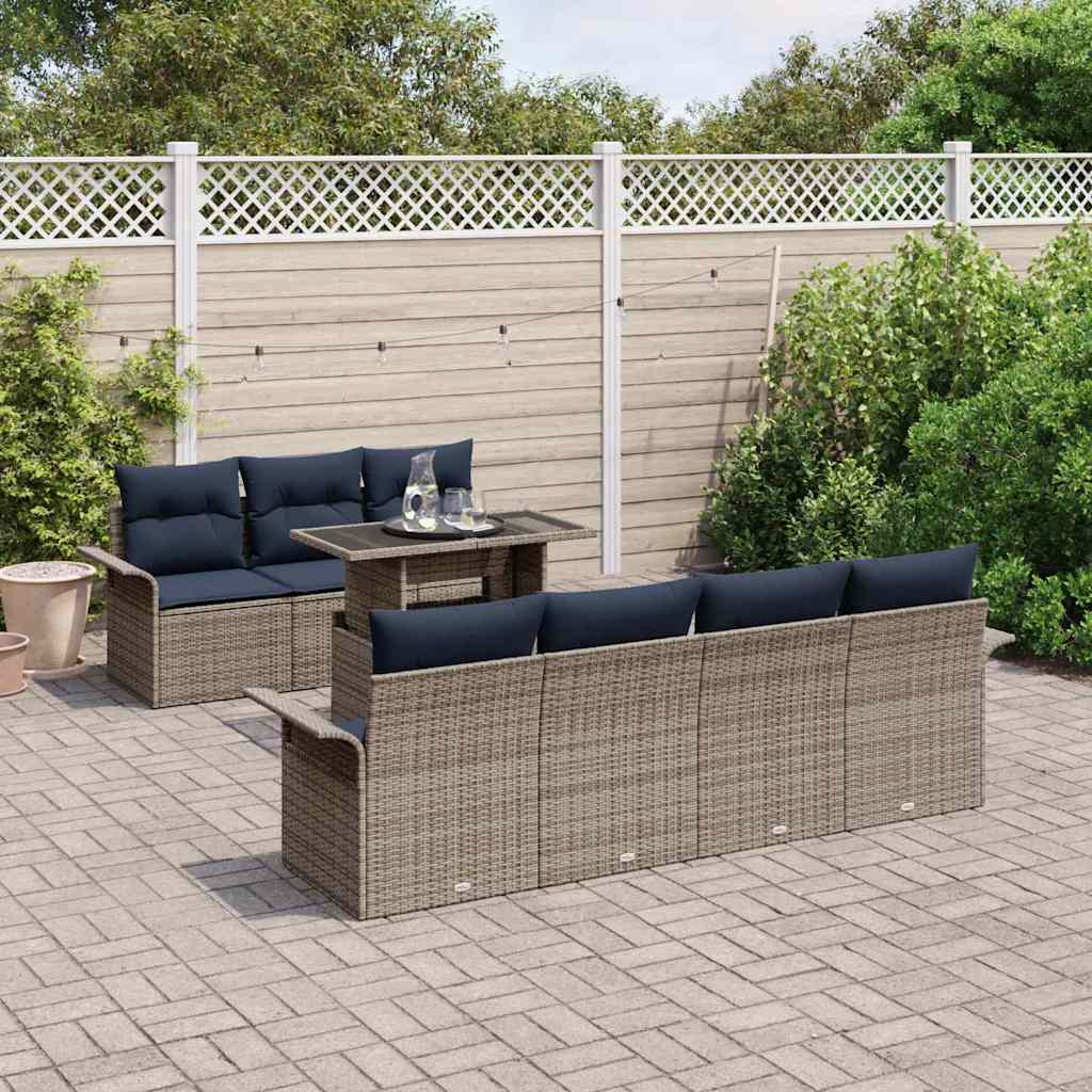 Tuin Sofa Set met kussen 8 pcs Grijs poly rattan is nu te koop bij PeponiXL, paradijselijk wonen!
