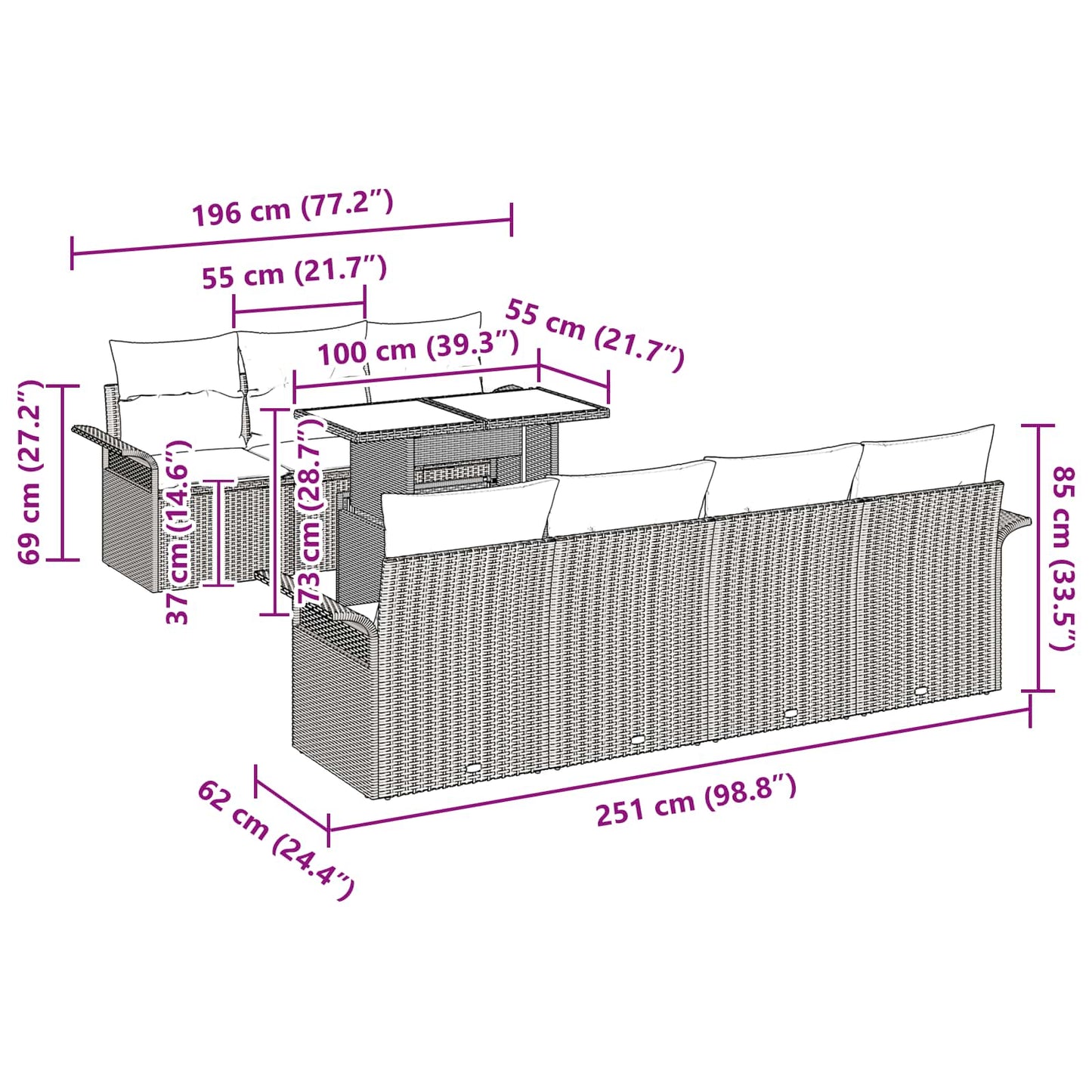 Tuin Sofa Set met kussen 8 pcs Grijs poly rattan is nu te koop bij PeponiXL, paradijselijk wonen!