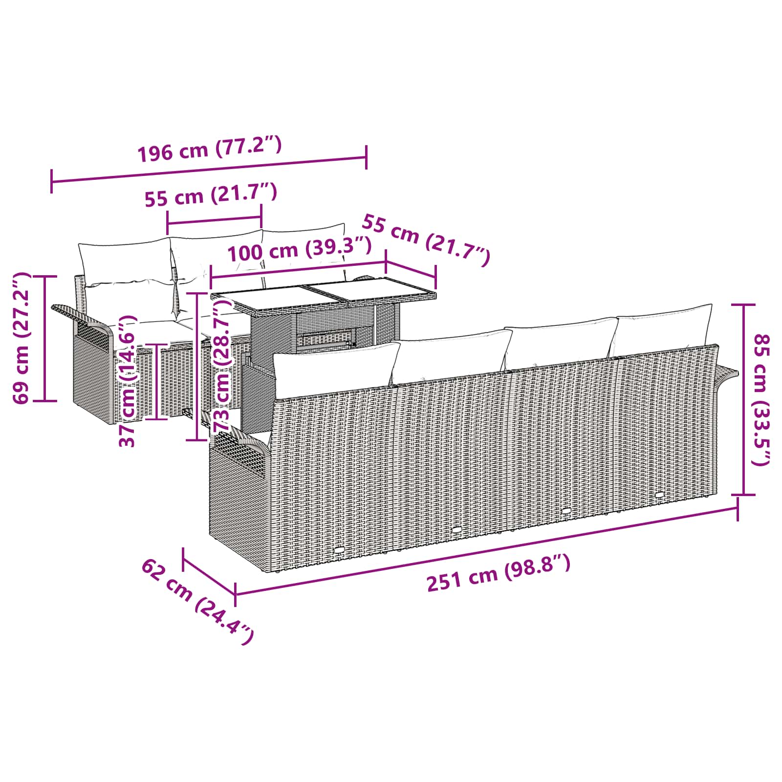 Tuin Sofa Set met kussen 8 pcs Grijs poly rattan is nu te koop bij PeponiXL, paradijselijk wonen!