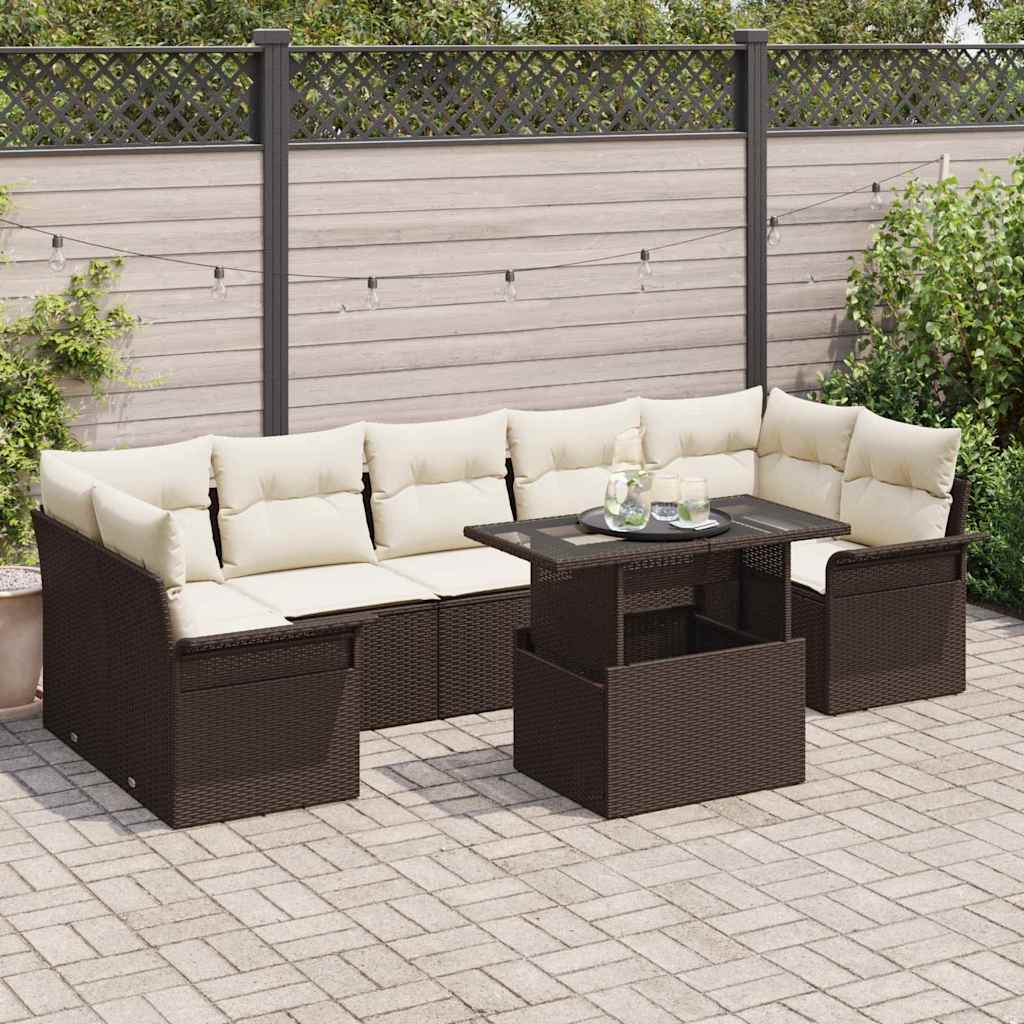 Tuin Sofa Set met kussen 8 pcs Bruin poly rattan is nu te koop bij PeponiXL, paradijselijk wonen!