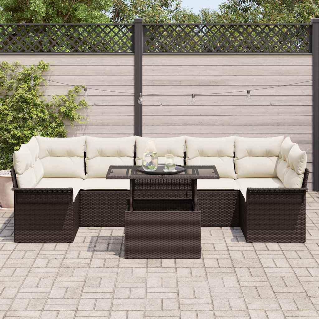 Tuin Sofa Set met kussen 8 pcs Bruin poly rattan is nu te koop bij PeponiXL, paradijselijk wonen!