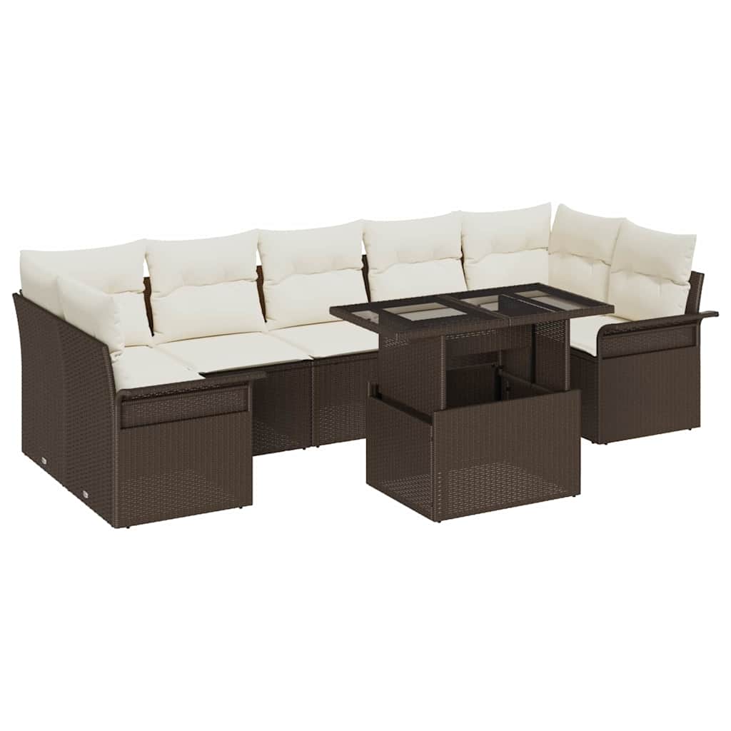 Tuin Sofa Set met kussen 8 pcs Bruin poly rattan is nu te koop bij PeponiXL, paradijselijk wonen!