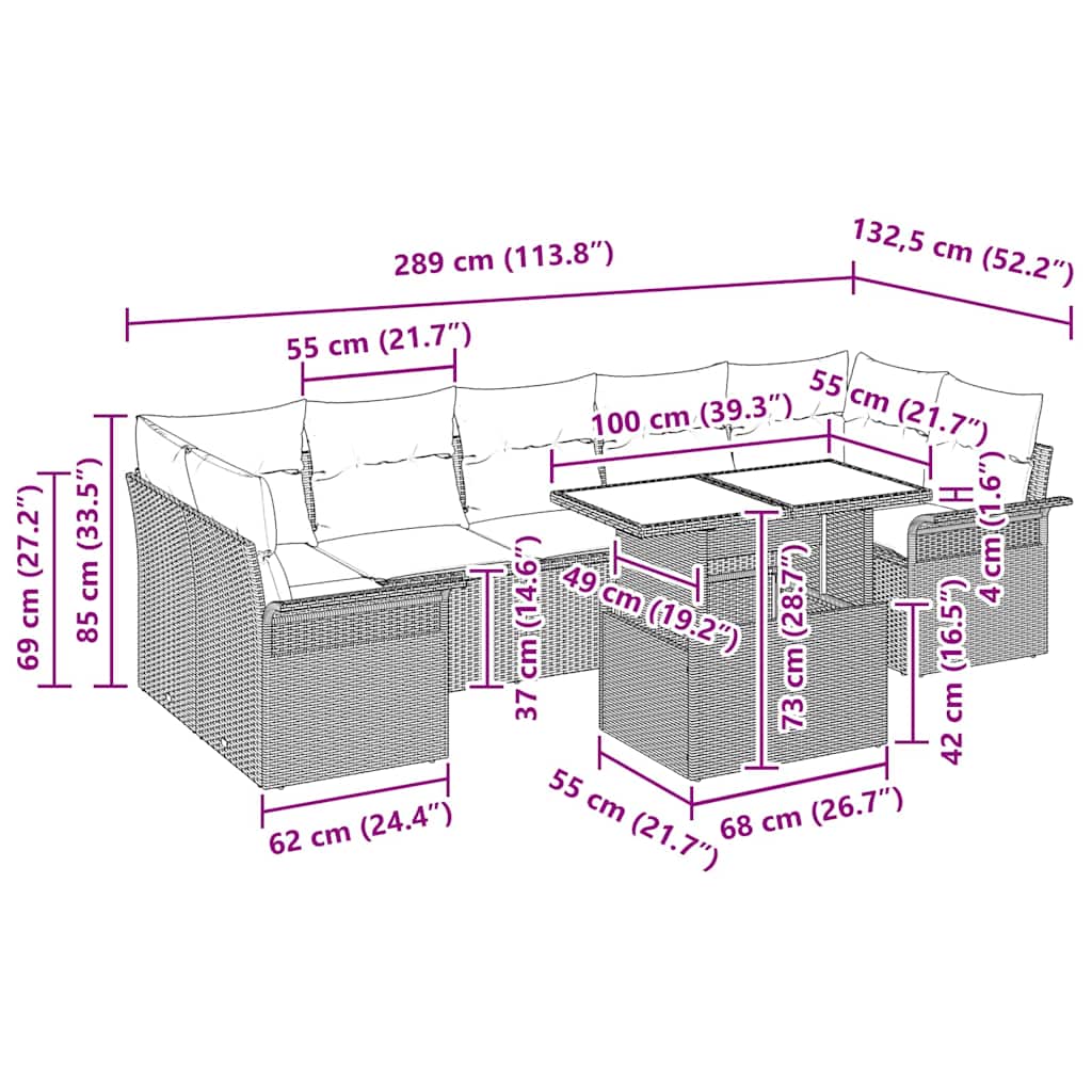 Tuin Sofa Set met kussen 8 pcs Bruin poly rattan is nu te koop bij PeponiXL, paradijselijk wonen!