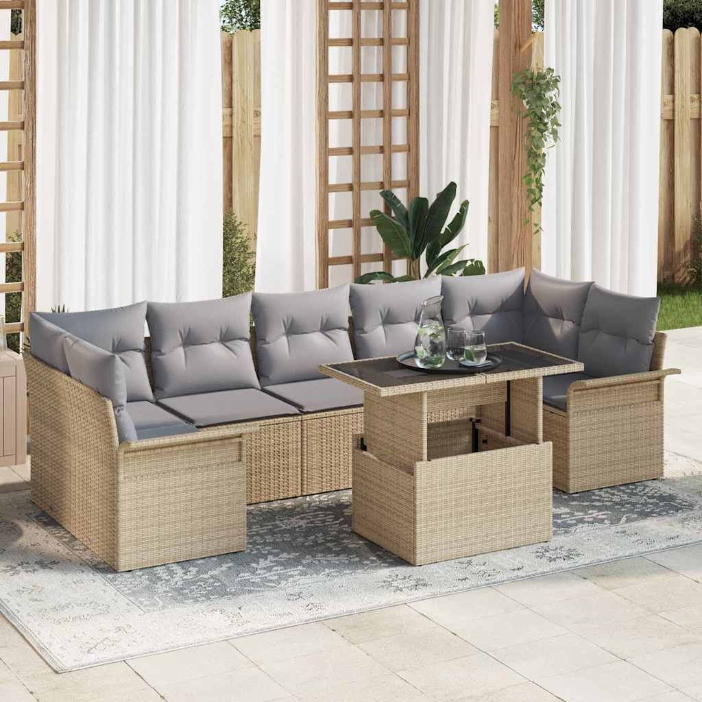 Tuin Sofa Set met kussen 8 pcs Beige Poly riet is nu te koop bij PeponiXL, paradijselijk wonen!