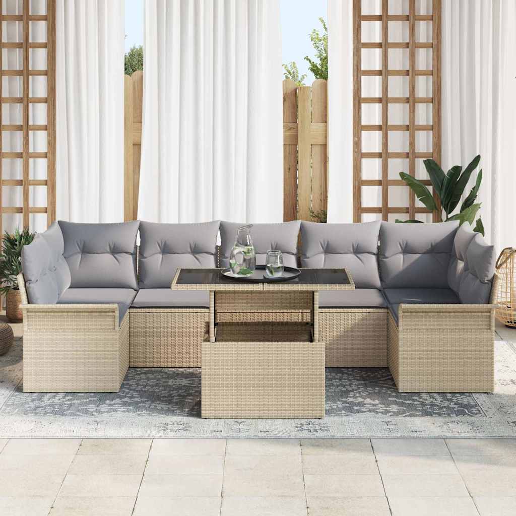 Tuin Sofa Set met kussen 8 pcs Beige Poly riet is nu te koop bij PeponiXL, paradijselijk wonen!
