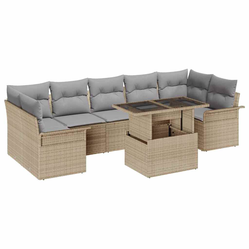 Tuin Sofa Set met kussen 8 pcs Beige Poly riet is nu te koop bij PeponiXL, paradijselijk wonen!