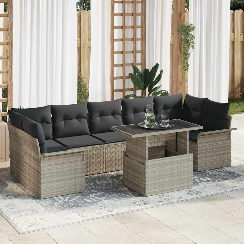 Tuin Sofa Set met kussen 8 pcs Lichtgrijs poly rattan is nu te koop bij PeponiXL, paradijselijk wonen!