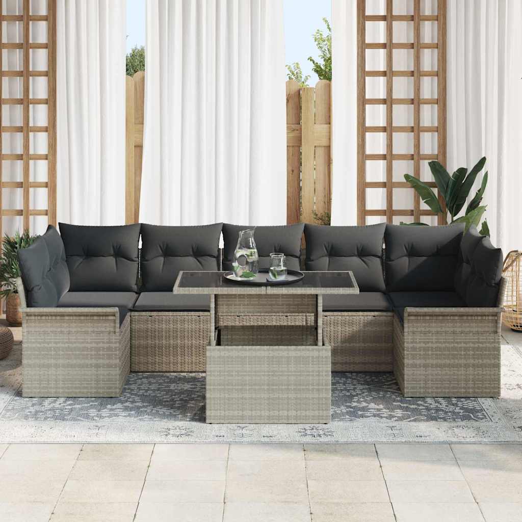 Tuin Sofa Set met kussen 8 pcs Lichtgrijs poly rattan is nu te koop bij PeponiXL, paradijselijk wonen!