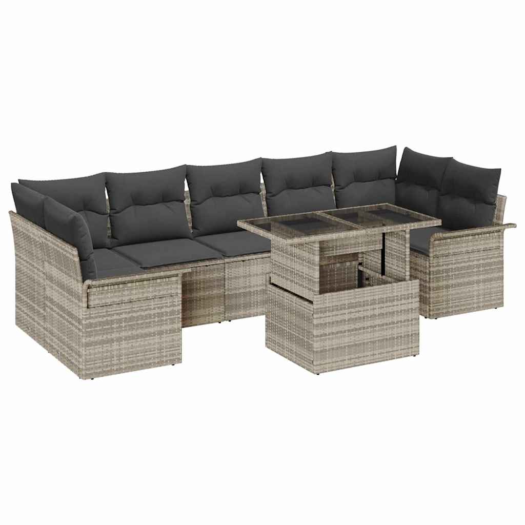 Tuin Sofa Set met kussen 8 pcs Lichtgrijs poly rattan is nu te koop bij PeponiXL, paradijselijk wonen!