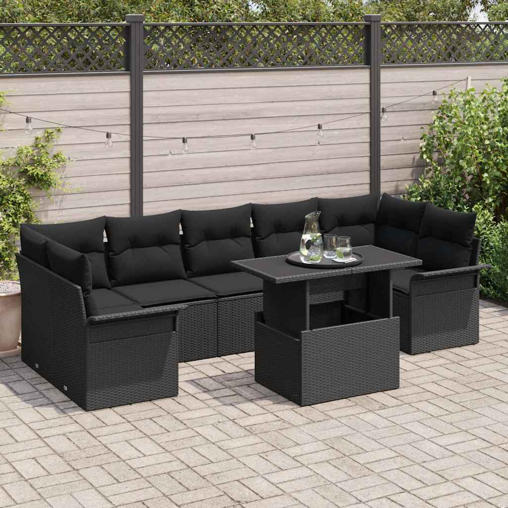 Tuin Sofa Set met kussen 8 pcs Zwart poly rattan is nu te koop bij PeponiXL, paradijselijk wonen!