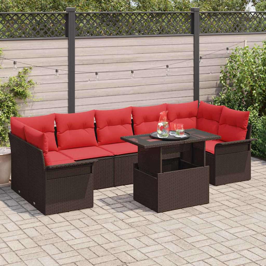 Tuin Sofa Set met kussen 8 pcs Bruin poly rattan is nu te koop bij PeponiXL, paradijselijk wonen!