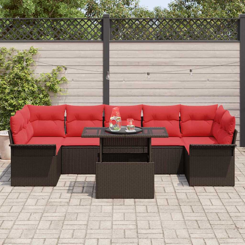 Tuin Sofa Set met kussen 8 pcs Bruin poly rattan is nu te koop bij PeponiXL, paradijselijk wonen!